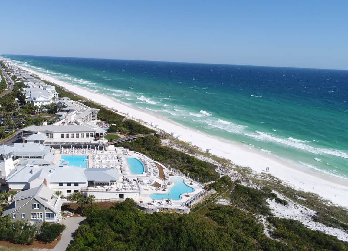 Aerial view of Watercolor Inn in Santa Rosa Beach Florida.