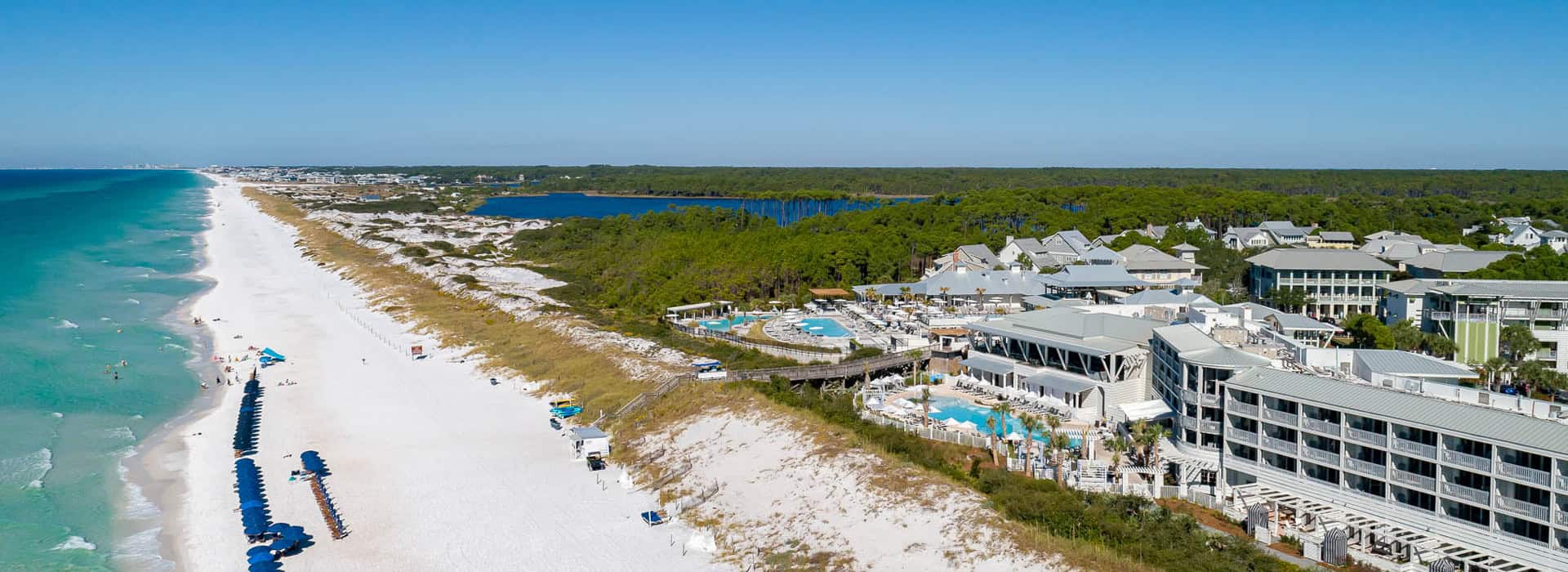 Aerial beach view of Watercolor Inn, Santa Rosa, off of scenic Hwy 30A