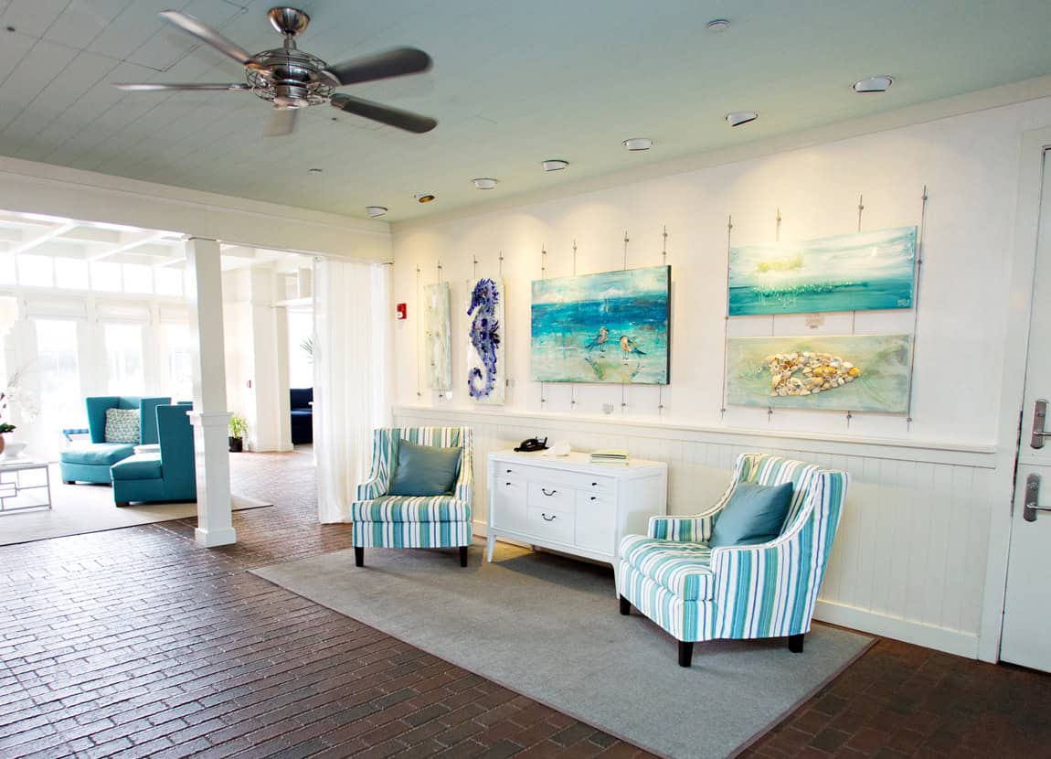 The artwork above a seating area at Watercolor Inn.