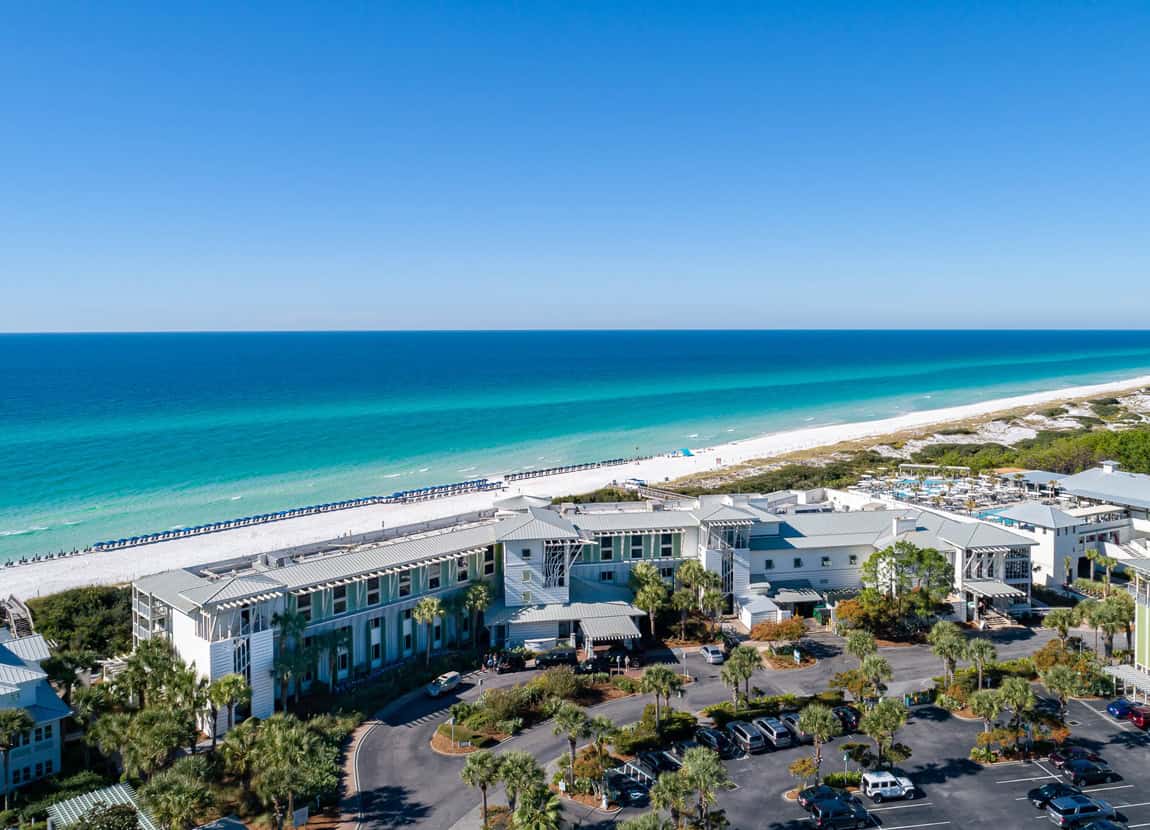Watercolor Inn aerial view of the Gulf.